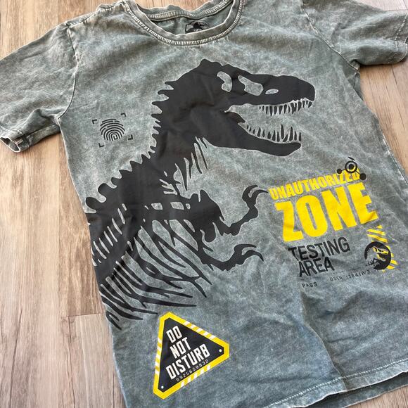 Jurassic World Boy's Tee Size Large Dark Green Washed Pre-owned Organic Cotton - Picture 6 of 6